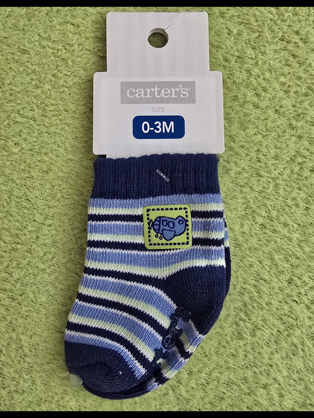 NWT BOYS 0-3M Blue & Lime Green Striped Baby Socks LITTLE GUY ON THE GO (Q5)